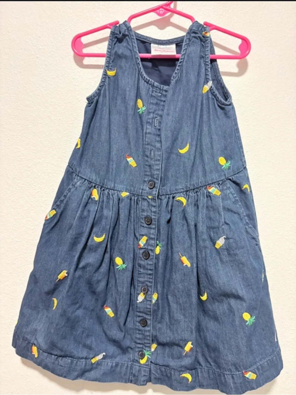 Hanna Andersson Blue Denim Dress with Yellow Fruit Embroidery